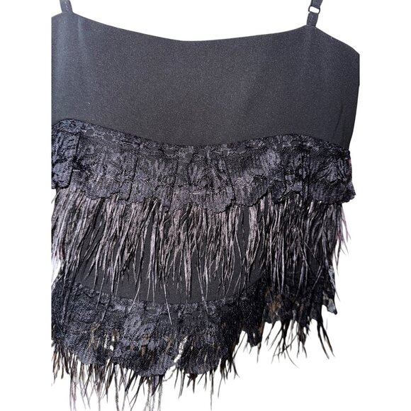 Black Feathered Camisole Top Small Sexy Classic Whimsy Goth Fancy Y2K Punk Luxe - Picture 3 of 9